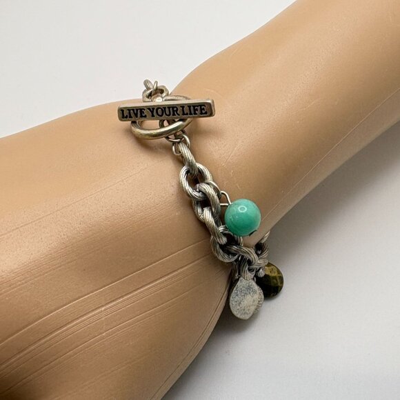 American Eagle Charm Bracelet Horseshoe Flower Charms Silver Tone Live Your Life - Picture 2 of 7